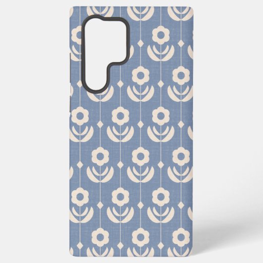 Coque Samsung Galaxy Fleurs scandinaves simples en crème sur bleu (Verso)