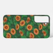 Coque Samsung Galaxy Fleurs Zinnia orange, feuilles verts sur vert fonc (Verso Horizontal)