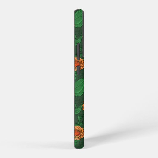 Coque Samsung Galaxy Fleurs Zinnia orange, feuilles verts sur vert fonc (Côté droit)