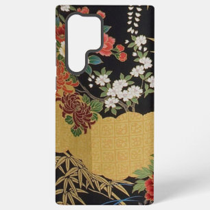 Coque Samsung Galaxy Floral d'or et de noir oriental japonais Kimono