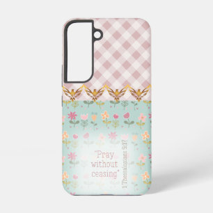 Coque Samsung Galaxy Foi en colombes dorées florale pastel à carreaux r