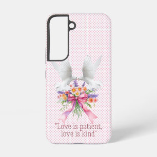 Coque Samsung Galaxy Foi Féminine Nœud Floral Rose Pigeons Blancs