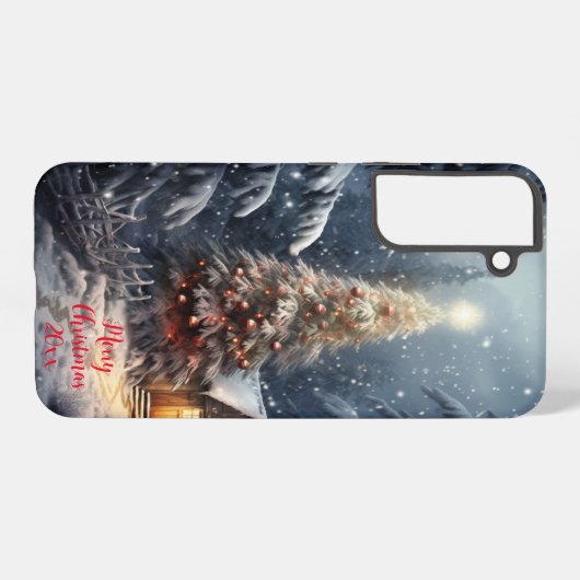 Coque Samsung Galaxy Forêt magique Neige hiver Joyeux sapin de Noël (Verso Horizontal)