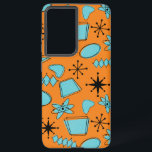 Coque Samsung Galaxy Formes atomiques MCM Turquoise sur orange<br><div class="desc">Formes et icônes modernes dessinées à la main au milieu du siècle et numérisées pour concevoir des motifs sans faille</div>