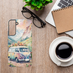 Coque Samsung Galaxy Fourgon à aquarelle avec plaque d'immatriculation