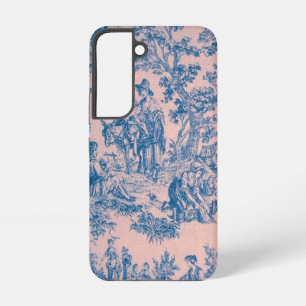 Coque Samsung Galaxy French toile de jouy bleu et rose élégant