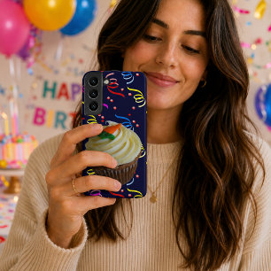 Coque Samsung Galaxy Gâteau Carotte Cupcake & Confettis Bleu