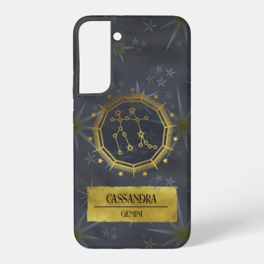 Coque Samsung Galaxy Gemini Dark Zodiac Astrologie : Noir & Or (Verso)