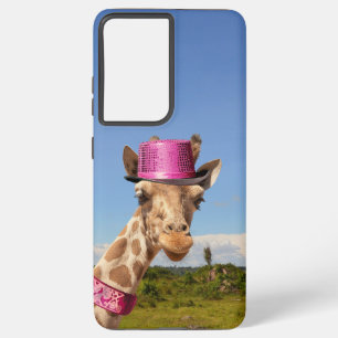 Coque Samsung Galaxy Giraffe en casquette rose étincelant