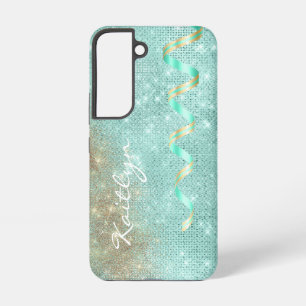 Coque Samsung Galaxy Glam à ruban bleu étincelle Aqua