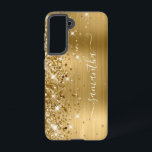 Coque Samsung Galaxy Glitterie or Foil Girl Signature<br><div class="desc">La parties scintillant en or brillant et brillant se met en surbrillance sur le bord gauche, au-dessus d'une feuille en métal brossé à l'ombre dorée et jaune. La signature girly moderne dispose d'une élégante police de calligraphie blanche avec queues décoratives dans un format vertical. Customisez les styles de police ou...</div>
