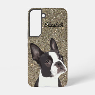 Coque Samsung Galaxy Gold Sparkle Boston Terrier Nom Chien Chien Puppy
