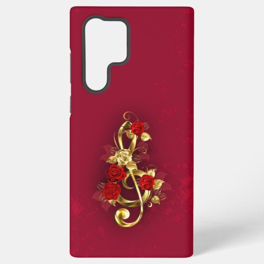 Coque Samsung Galaxy Golden Treble Clef avec fleurs Roses (Verso)
