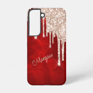 Coque Samsung Galaxy Gouttes de paillettes argent cramoisi sur monogram