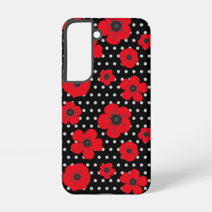Coque Samsung Galaxy Gras Poppies et Pois rouge noir contemporain
