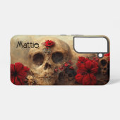 Coque Samsung Galaxy Grunge Goth Rouge Floral Crâne (Verso Horizontal)