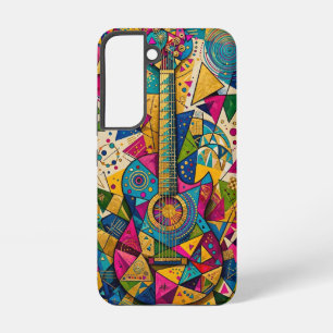 Coque Samsung Galaxy Guitare Cosmique Dorée - Abstrait Cubiste Éclatant