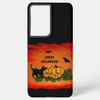 Halloween heureux, Chat noir, Chat et Citrouille