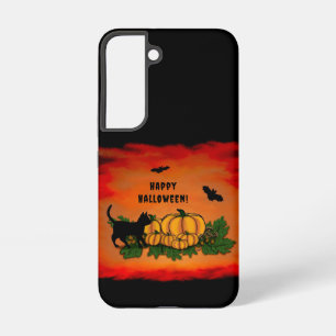 Coque Samsung Galaxy Halloween heureux, Chat noir, Chat et Citrouille