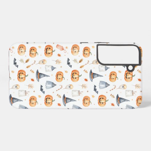 Coque Samsung Galaxy Halloween Pumpkins and Ghosts Pattern (Verso Horizontal)