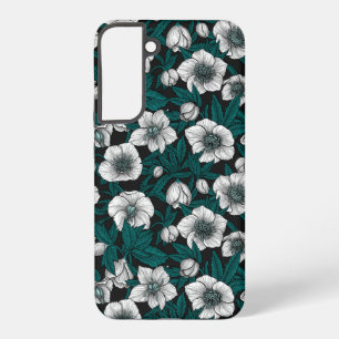 Coque Samsung Galaxy Hellebores blancs avec feuilles bleus