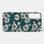 Coque Samsung Galaxy Hellebores blancs avec feuilles bleus (Verso Horizontal)