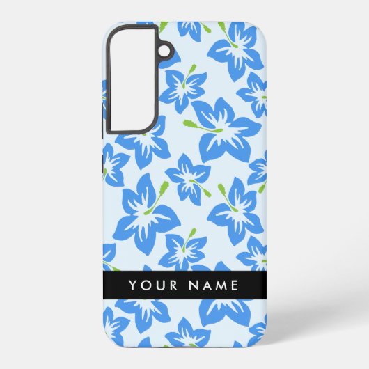 Coque Samsung Galaxy Hibiscus Bleu, Fleurs Bleues, Votre Nom (Verso)