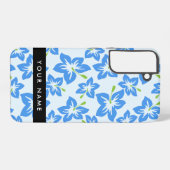 Coque Samsung Galaxy Hibiscus Bleu, Fleurs Bleues, Votre Nom (Verso Horizontal)