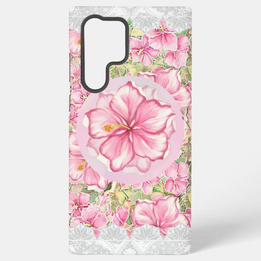 Coque Samsung Galaxy Hibiscus & dentelle PINK (Verso)