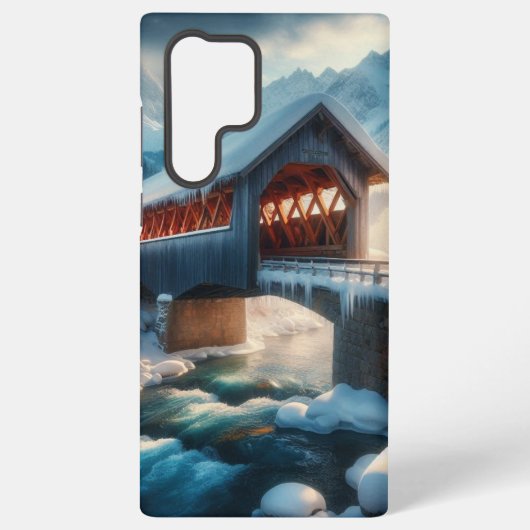 Coque Samsung Galaxy Hiver, pont enneigé et rivière (Verso)