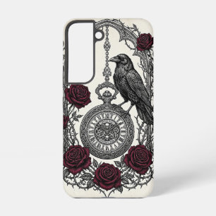 Coque Samsung Galaxy Horloge et roses du corbeau gothique