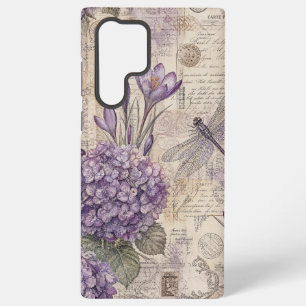 Coque Samsung Galaxy Hydrangea Violet Shabby Chic et Libellule