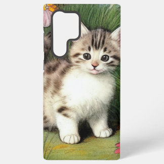 Coque Samsung Galaxy Illustration de chat vintage avec des fleurs rouge