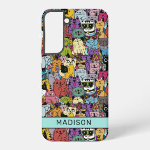 Coque Samsung Galaxy Illustration de chats drôles avec nom personnalisé