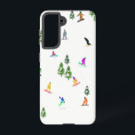 Coque Samsung Galaxy Illustration du snowboard moderne<br><div class="desc">Illustration fantaisiste cool de snowboarders colorés,  snowboard downhill dans les montagnes entre pins,  épinettes et pins sur la neige fraîche en poudre. Le snowboard et le sport de plein air de Noël dans une forêt d'hiver. Cadeaux de snowboard. Design de snowboard pour lui</div>
