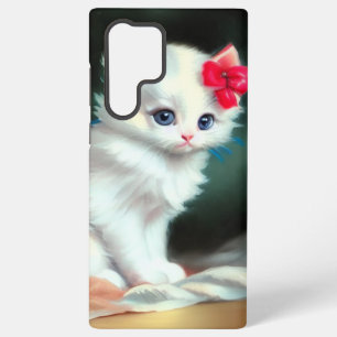 Coque Samsung Galaxy Illustration vintage de chaton blanc avec des fleu