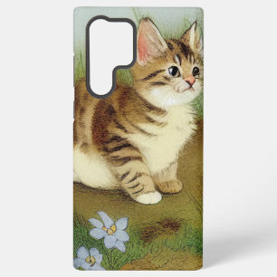 Coque Samsung Galaxy Illustration vintage Kitten avec fleurs