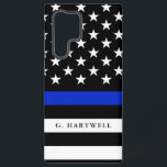 Coque Samsung Galaxy Indicateur de police de nom personnalisé<br><div class="desc">Un nom personnalisé drapeau de police Galaxy S22 Ultra Coque. Il est doté d'une fine ligne bleue recadrée sur le thème de la police drapeau américain. Entre les lignes est un endroit pour votre nom ou le nom de votre destinataire. Audacieux et dynamique, et une façon de montrer votre amour...</div>