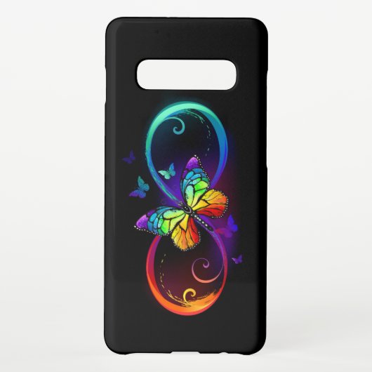 Coque Samsung Galaxy Infini vibrant avec papillon arc-en-ciel sur noir (Dos)