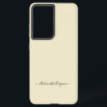 Coque Samsung Galaxy Ivory Simple Minimaliste Script Nom personnalisé<br><div class="desc">Un design simple et élégant de typographie de nom personnalisé dans une police de script décontracté en noir frappant sur classique de blanc ecru. L'article parfait pour le minimaliste. Un cadeau ou un accessoire sur mesure moderne pour toute occasion. Debra Valencia, une visionnaire artiste motif de surface, créatrice de produits...</div>