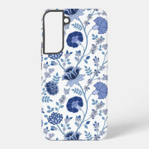 Coque Samsung Galaxy Jacobean Floral Big Motif Blues sur blanc