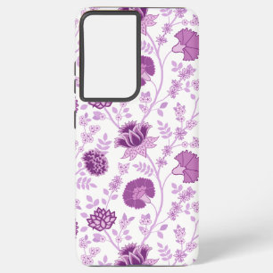 Coque Samsung Galaxy Jacobean Floral Grand Motif rose sur blanc