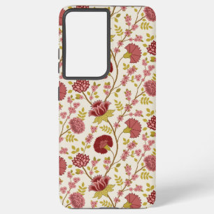Coque Samsung Galaxy Jacobean Floral Pattern Rouge Rose Gold Crème