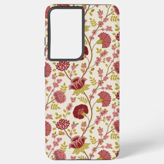 Coque Samsung Galaxy Jacobean Floral Pattern Rouge Rose Gold Crème (Verso)