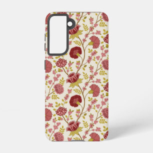 Coque Samsung Galaxy Jacobean Floral Pattern Rouge Rose Gold Crème