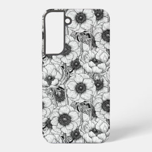 Coque Samsung Galaxy Jardin d'anémones en noir et blanc