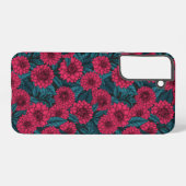 Coque Samsung Galaxy Jardin de Dahlia Rouge/feuilles bleus (Verso Horizontal)