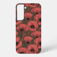 Jardin de pavots en corail et marron