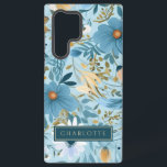 Coque Samsung Galaxy Jardin Fleur sauvage turquoise<br><div class="desc">Ce joli et coloré turquoise, bleu et crème Samsung Galaxy S22 Ultra coque dispose d'un charmant motif de fleur sauvage et de feuille éparpillé sur une toile bleu ciel. Faites-en le vôtre en personnalisant le nom dans la boîte encadrée turquoise solide avec le vôtre. Notre "Jardin Fleur sauvage Turquoise" Samsung...</div>