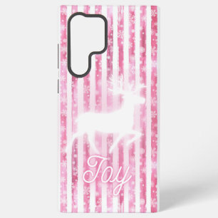 Coque Samsung Galaxy Joie de Noël Rose et Blanc Renne